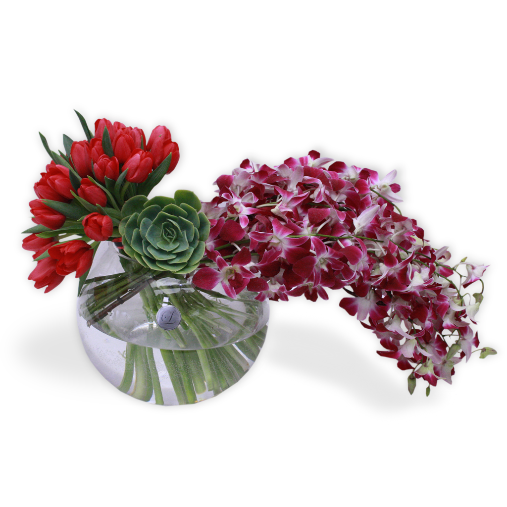 Arreglo Floral de Orquideas y Tulipanes