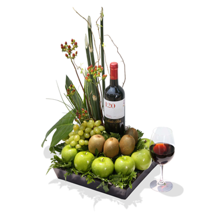 Regalo Frutal con Vino | CHILENO - Envío de Arreglos florales Laurel Floristería