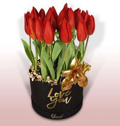 Bouquet Tulipanes y Orquídea Oro | YOURS - Envío de Arreglos florales Laurel Floristería