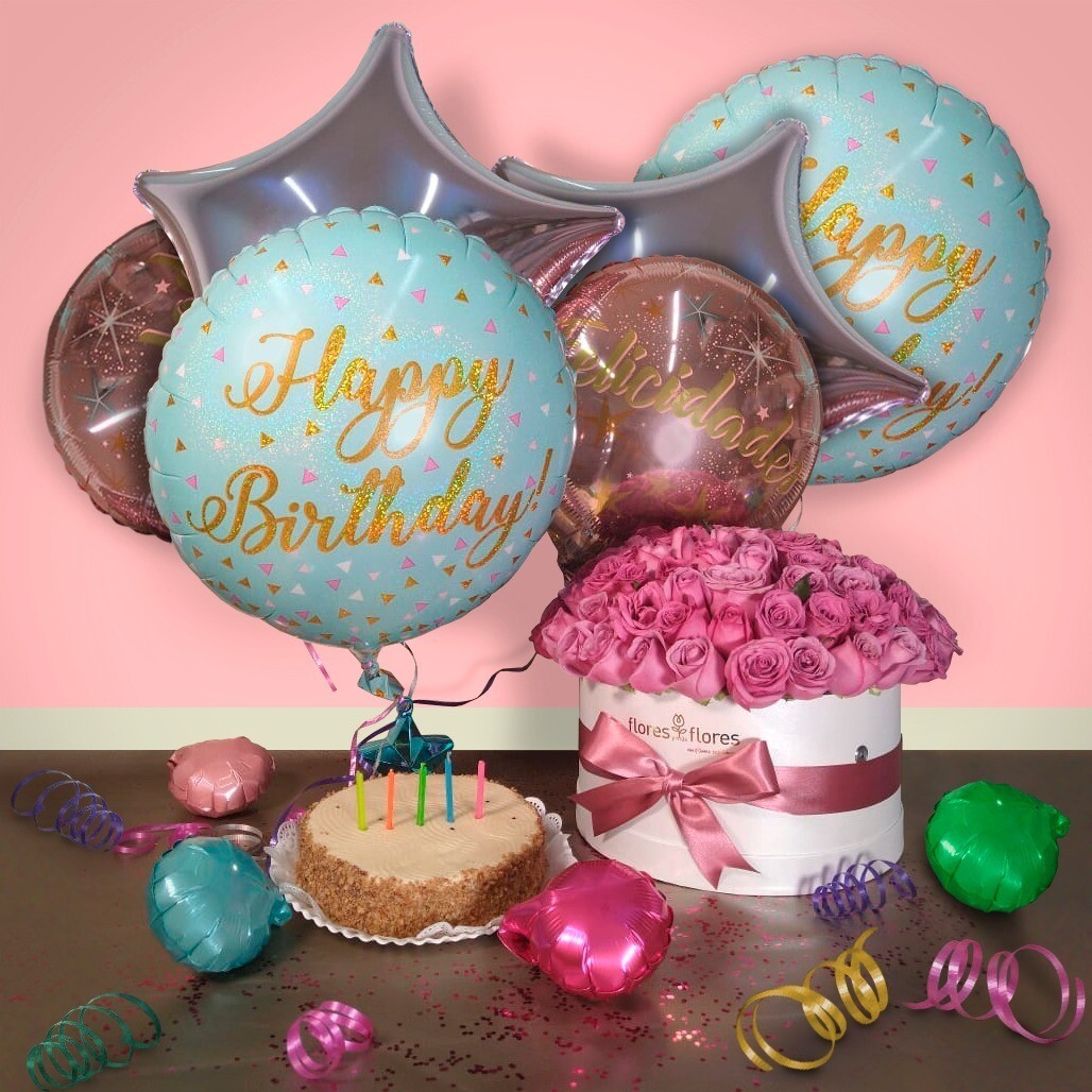 Pastel con Flores y Globos | BIG