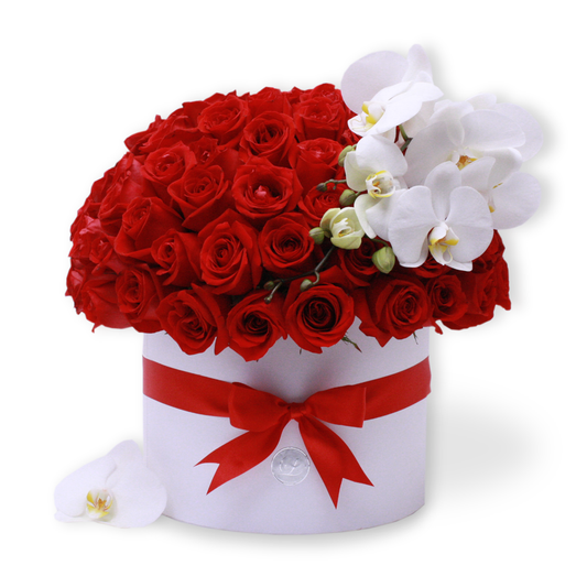 Exquisitas Rosas Rojas y Orquídea Premium| ADELE - Envío de Arreglos florales Laurel Floristería