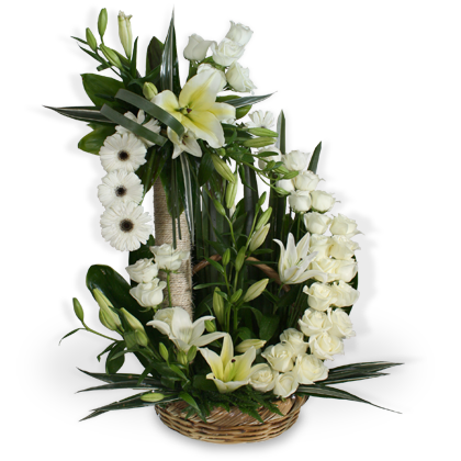 Arreglo Floral Condolencias de Rosas, Casablancas y Gerberas | AMEN - Envío de Arreglos florales Laurel Floristería