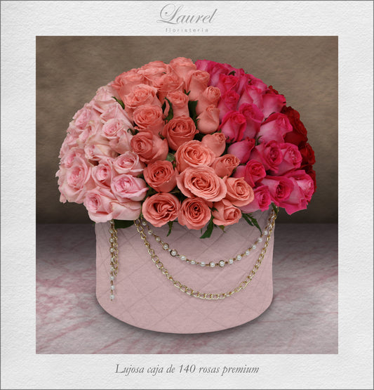 Lujosa Caja de 140 Rosas Premium | CHANEL BIG
